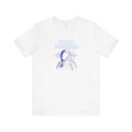 White t-shirt with 'Sonic Voyager' design featuring an astronaut and sound wave on a white background