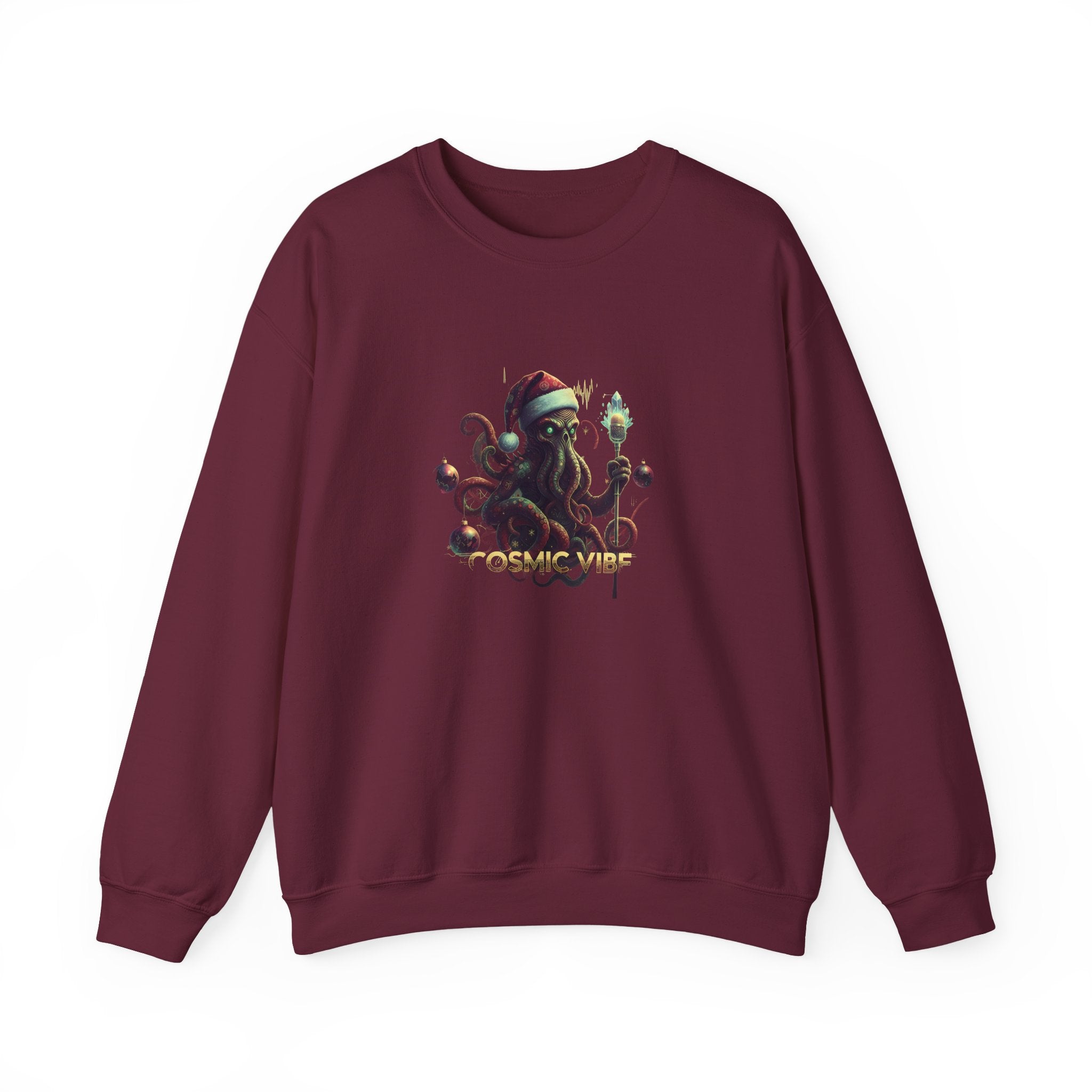 Maroon sweatshirt with a graphic design on a white background